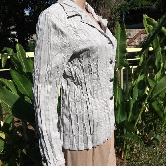 Issey Miyake FETE Long Sleeve Gray Pleated Microsuede Button-Up Shirt Size 2 M L - Picture 9 of 12